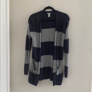 Forever 21 navy blue and gray striped cardigan